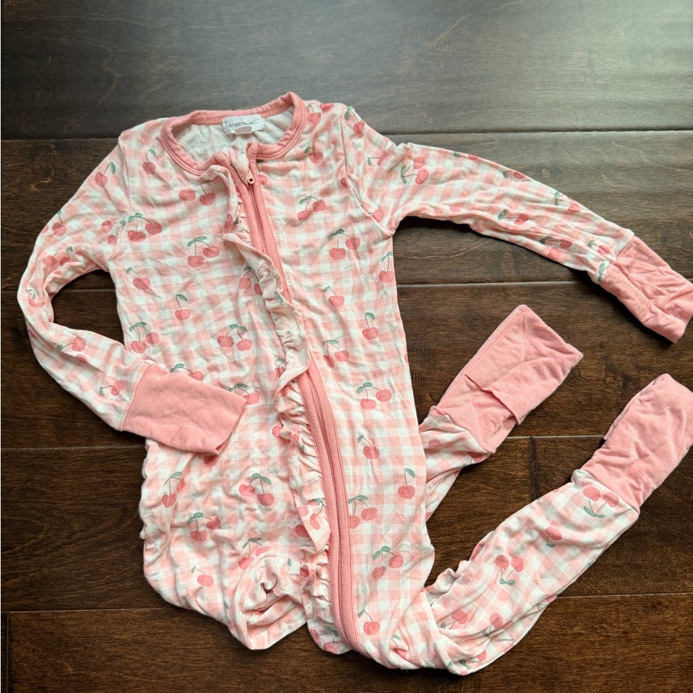 Angel Dear Bamboo Cherry Gingham Zip Pajamas